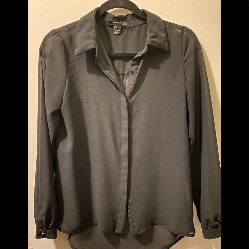 FOREVER 21 black button down sheer blouse